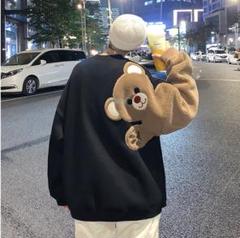 熊 XXL ユニセックス ブラック トレーナー メンズ ゆった スウェット 韓国