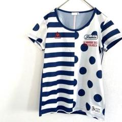 le coq sportif ストライプ ドット Tシャツ 青 L Uネック