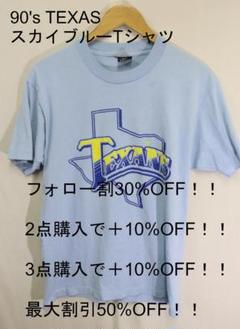 プロフ必読90'sTEXASスカイブルーTシャツ/　L 　USA古着