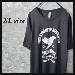 英字 プリント Tシャツ 半袖 メンズ XL ダークグレー 灰 丸首 US 古着
