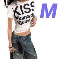 Tシャツ 　ピチT y2k ストリート　平成ギャル　レディース　白　ホワイト　М