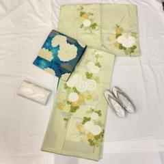 最新入荷 【1136】着物 訪問着・付下 袷 単品販売♪ 白 黄緑 - 着物