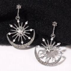 No.87A シルバームーンスタービジューピアス 韓国 上品 高見え 月 雪