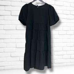 美品 キッズ 女の子 140 ブラック 半袖 ティアードワンピース