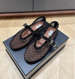 訳あり未使用同様】ALAÏA アライア レザーメッシュブーツ 39