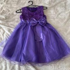 パープル 花柄レースドレス リボン付き