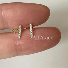 silver925 スティックバー ジルコニア ショートピアス　ゴールド