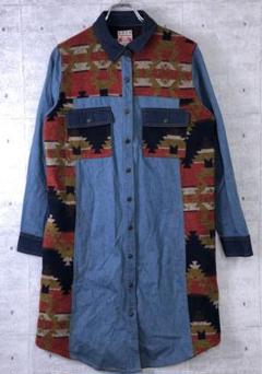 TITICACA 古着 デニムパッチジャガード ロングジャケットシャツワンピース