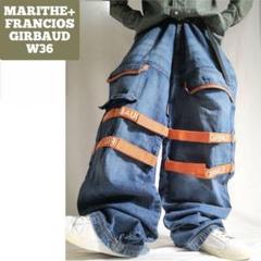 ジルボー シャトルパンツ バギーデニムパンツ W36 ブルー オレンジ ジルボー シャトルパンツ バギーデニムパンツ W36 ブルー
