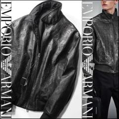 新品19万 EMPORIO ARMANI アルマーニ 総ロゴレザージャケット