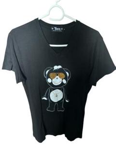 tanta クマプリント VネックTシャツ 黒