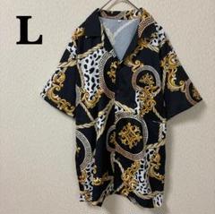 【美品】開襟シャツ スカーフ柄 ヴィンテージ 古着 ブラック L