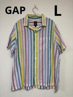 GAP コットンリネン　カラフルシャツ サイズL 美品　オープンカラーシャツ
