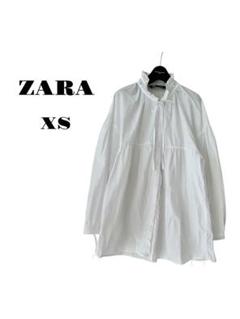 ZARAザラ フリルネック スモックブラウス シャツ リボン付き ホワイト XS