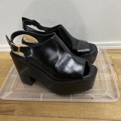 ブラックオープントゥサンダル レディース 厚底サンダル 23.5cm 黒