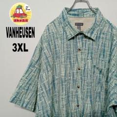 USA古着 VAN HEUSEN　半袖ボタンシャツ3XL　ブルーホワイト