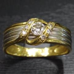 18金K18ゴールドpt900プラチナ 天然ダイヤモンドリング 指輪 約12号