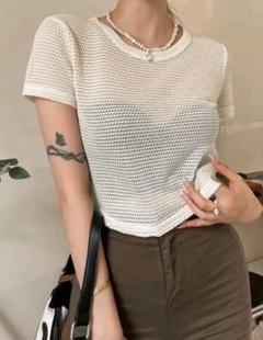 無地シアー クロップドTシャツ　柔らかメッシュ