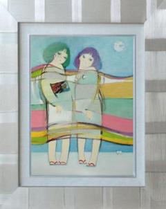 絵画 インテリア 額付( 銀 ) 油絵 F6-083711 人物 雪国の子供たち m61447157444_1.jpg?1720415698