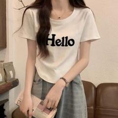 Tシャツ 白 半袖 ワンポイント ロゴ Hello プリント M ホワイト 白