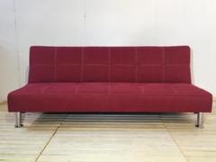 ロング幅ソファベッド布張りレッド ファブリックソファー 新品