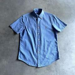 RALPH LAUREN シアサッカー 半袖シャツ ブルー 青 刺繍ロゴ XS