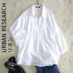 URBAN RESEARCH　スキッパーバックシャーリングフレアブラウス　リネン