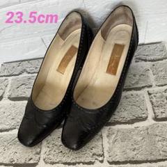 【銀座かねまつ】美品23.5㎝黒ヒール5㎝パンプス革 銀座かねまつ】美品23.5㎝黒ヒール5㎝パンプス革