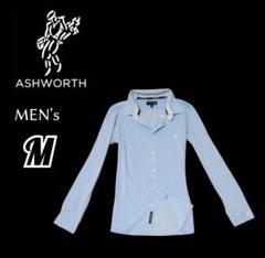 美品メンズM◇ASH WORTH◇鹿の子長袖ボタンダウンシャツ 水色 ゴルフ