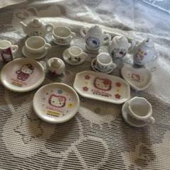 1995年】HELLO KITTY☆ミニチュア陶器 ティータイム6点 ☆中古品