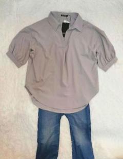Avail グレージュチュニック デニム柄スパッツ 上下セット M ブラウス