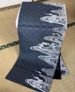 逸品　夏帯　葡萄の葉織出し 大太鼓　すくい織 ？紺青　袋帯 正絹 逸品夏帯葡萄の葉織出し 大太鼓すくい織 ？紺青袋帯 正絹
