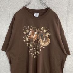 JERZEES アニマル　馬　ホース　プリント　ブラウンビックTシャツ2XL