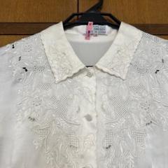 RAFFINATO 薄紫 花柄刺繍 半袖ブラウス汕頭刺繍手刺しゅう