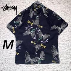 『希少』　stussy 総柄シャツ　アロハ　トンボ　USA製 ネイビー　【M】