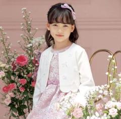 【美品】mezzo piano メゾピアノ　ノーカラージャケット　ホワイト120 美品】mezzo piano メゾピアノノーカラージャケットホワイト120