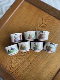 七福神像 陶器製 九谷焼　裏刺繍付き 昭和レトロ/当時物/骨董/アンティーク】九谷焼 古九谷 陶器製 染
