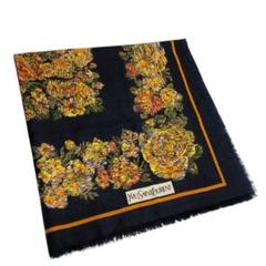 イヴサンローラン ヴィンテージ 大判 スカーフ ショール 花柄 カシミヤ シルク イヴサンローラン ヴィンテージ 大判 スカーフ ショール 花柄