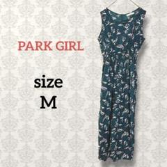 PARK GIRL【M】ウエストゴムオールインワン ノースリーブ グリーン 花柄