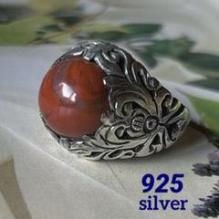 ＼半額SALE／ レッドジャスパー✤アザミの彫金】シルバー925のヴィンテージリング アクセサリー