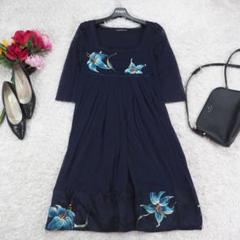 G9751*VIVIENNE TAM ヴィヴィアンタム☆花柄☆ワンピース☆紺 青