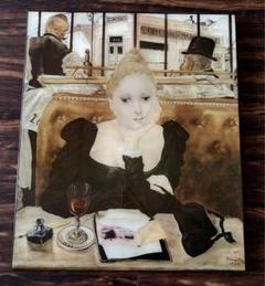 藤田嗣治「CAFE」複製画 印刷工芸画 シルクスクリーン 共同印刷株式会社 J 藤田嗣治「CAFE」複製画 印刷工芸画 シルクスクリーン 共同印刷