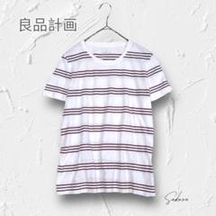 R3157【無印良品】ボーダー柄 半袖Tシャツ M コットン100 定番