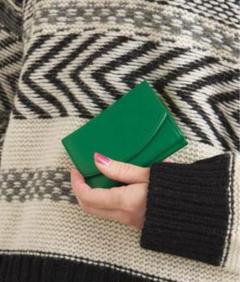 HASHIBAMI グリーン レザーフラップがま口ウォレット