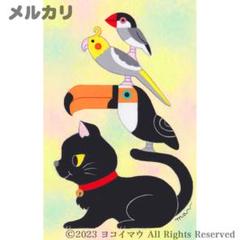 クレヨン画 鳥と猫の絵 クレヨン画 鳥と猫の絵