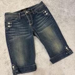 WOWjeans デニムハーフパンツ　ネイビー　牛革ラベル　刺繍　80年代