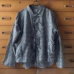 ガーゼ グラム Gauze# (g) ギンガムチェックリボンシャツジャケット 極美品 ガーゼ グラム Gauze# (g) ギンガムチェックリボンシャツ