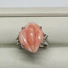 ★サイズ12.5号★プラチナPt900/さんご＆ダイヤリング★6.50ct