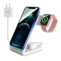 ワイヤレス充電器 3in1 ワイヤレス充電スタンド 白