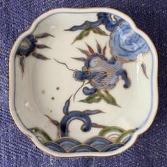 錦龍 豆皿 5枚 金彩 色絵付 染付 銘 唐草 美品 その2 草山銘】染錦龍図 角小皿 金彩あり 和骨董 美しい和食器 幅10cm